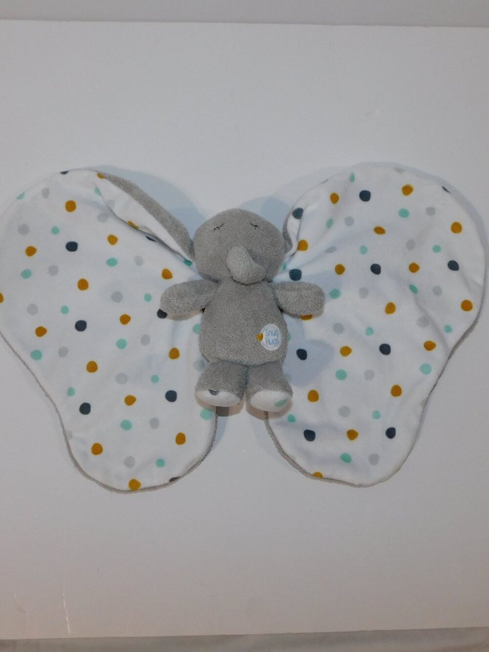 Snug Hugs Elephant Gray Large Polka Dot Ears Security blanket Baby lovey